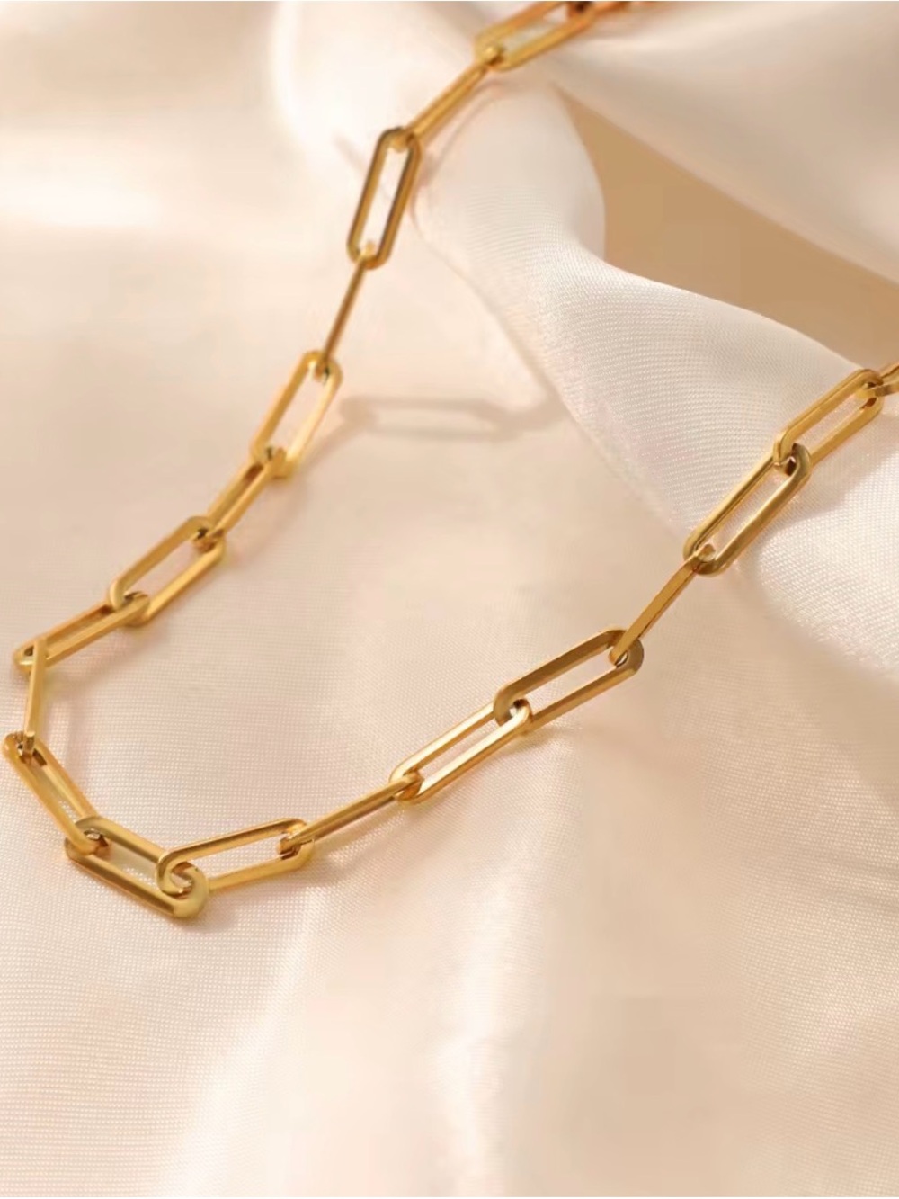 18K Gold Plated Paperclip Chain Necklace - Waterproof - Picture 5 of 7